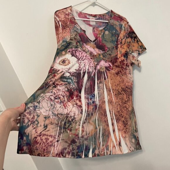 DRESSBARN DRESS BARN Plus Size Multi Floral Sublimation Short Sleeve Y2K Blouse - Picture 7 of 11